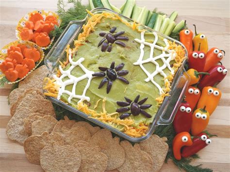 Halloween Vegetable Tray 7 Layer Dip With Pumpkin Tortilla Chips