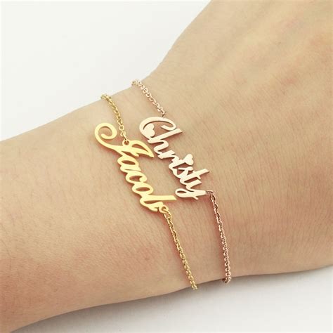 Stainless Steel Custom Personalized Name Bracelet Gold Color Customized
