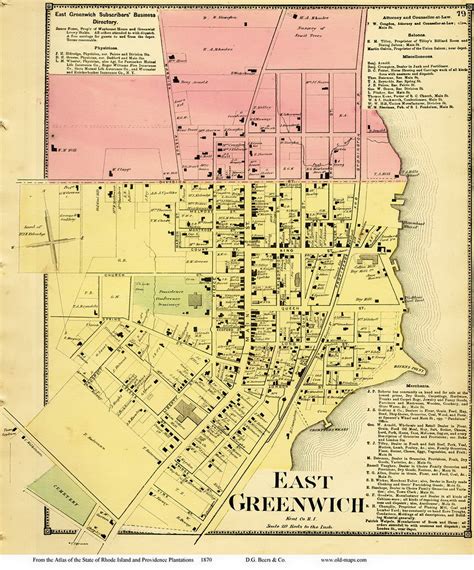 East Greenwich Village Rhode Island 1870 Old Town Map Reprint Old Maps