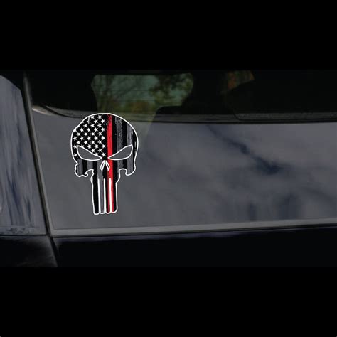 Thin Red Line Firefighter Punisher Skull Car Decal Vinyl Etsy