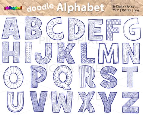 Doodle Alphabet A Z Digital Clip Art Personal And Commercial Use On