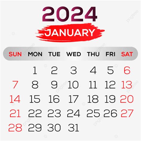 Vektor Kalender Januari Sederhana Januari Kalender Merah Dan