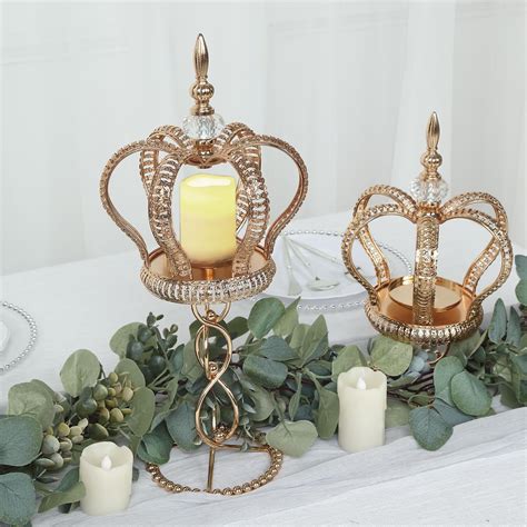 18 Gold Metal Crown Spiral Pillar Candle Holder Stand Efavormart
