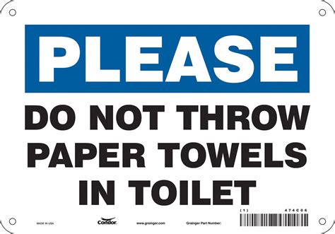 Condor Restroom Sign Do Not Throw Paper Towels In Toilet Sign Header
