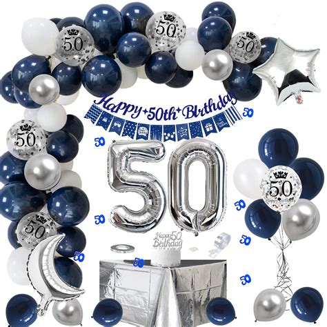 Buy 50th Birthday Decorations Men Navy Blue Silver Birthday Party Decorations With Happy 50th