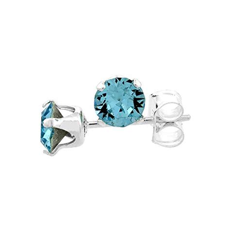 Sterling Silver 4mm Round Aquamarine Color Crystal Stud Earrings March