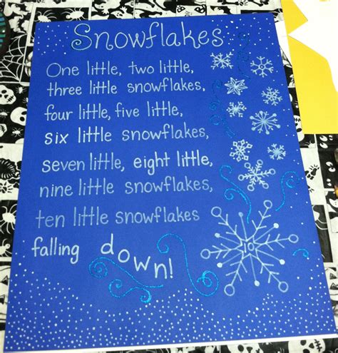 Snowflake Poemsong Tag Board Kindergarten Classroom Winter Poems