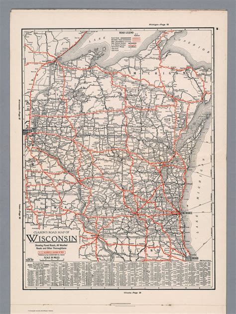 Clasons Road Map Of Wisconsin Showing Paved Roads All Weather Roads