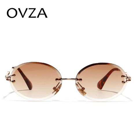 Ovza Rimless Mirro Sunglasses Women Diamond Cut Luxury Sunglasses Ladies Brand Design Oval