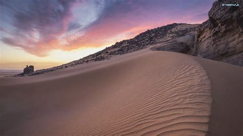 Afryka Wydma Skały Sahara Pustynia Algieria Zachód Słońca