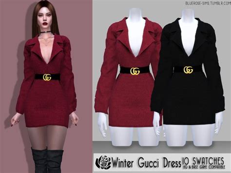 Winter Gucci Dress Bluerose Sims On Patreon Sims 4 Dresses Sims 4