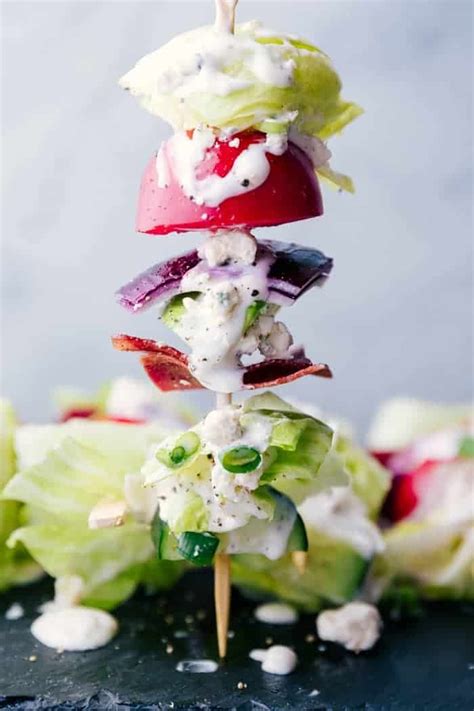 Wedge Salad On A Stick Standing Vertically Showing That It Is Made With