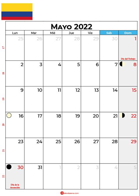 Descargar Calendario Mayo 2022 Colombia Para Imprimir