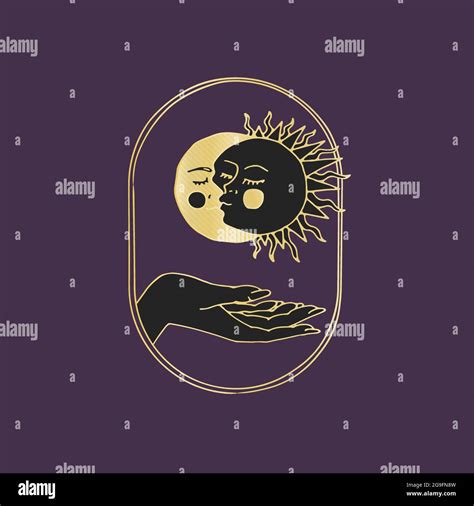 Vintage Mystic Sun And Moon Kissing Illustration With Decorative Border