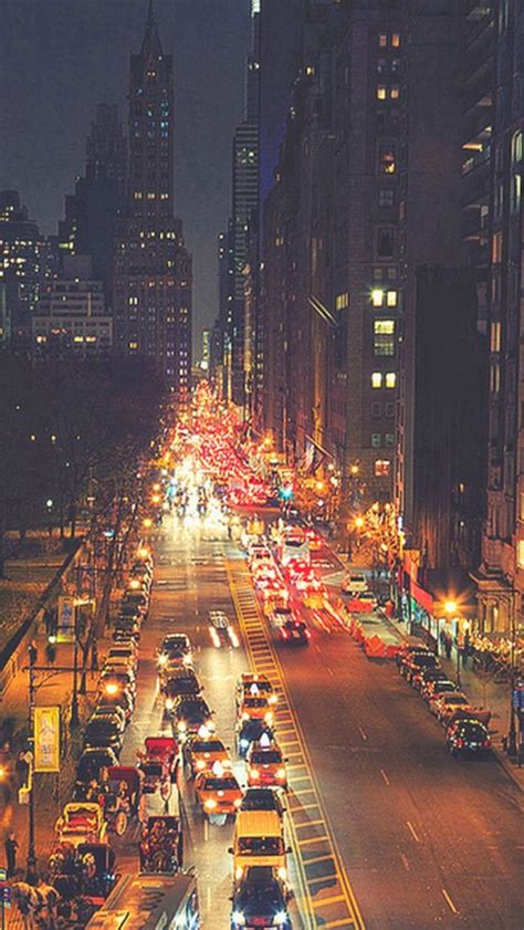 Busy New York Street Night Traffic Iphone 5s Wallpaper