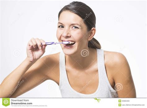 Attractive Woman Brushing Her Teeth Stock Image Image Of Look Attractive 34084403