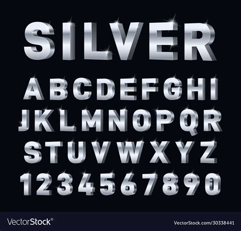 Silver Font 3d Steel Chrome Alphabet Metal Vector Image