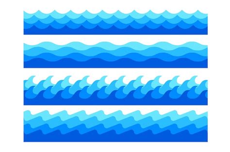 Stylish Marine Sea Waves In Different Shapes Set Free Vector