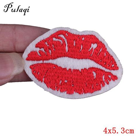 Pulaqi Embroidered Sexy Red Lips Patch Iron On Patches For T Shirt