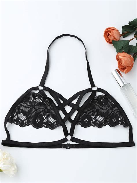 Off Lace Cut Out Caged Bra In Black Zaful
