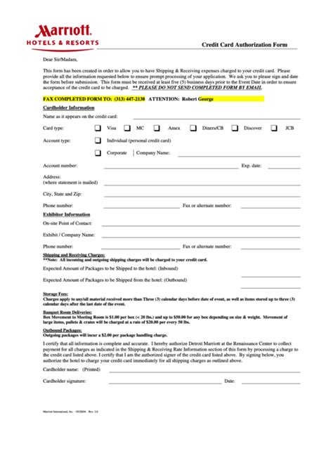 Looking for credit card authorization number? Credit Card Authorization Form - Marriott Hotels And Resorts printable pdf download