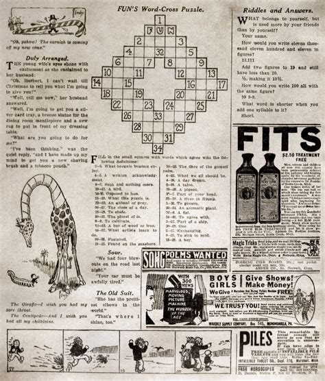 Crossword Puzzle 1913 Npage From The Fun Supplement Of The Sunday