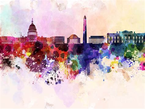 Washington Dc Skyline Watercolor Mural Murals Your Way