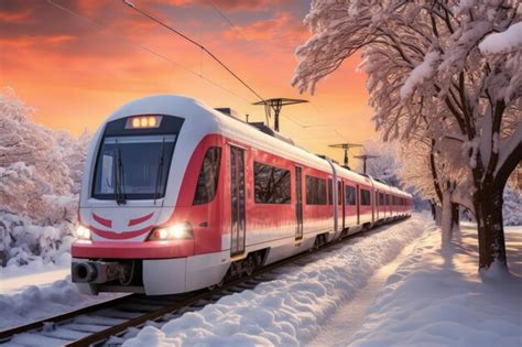 Premium Ai Image Trains In Snowy Winter Landscapes