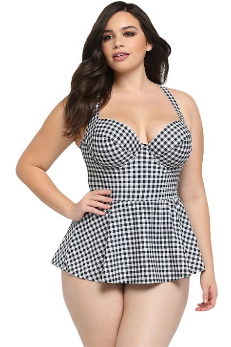 Plus Size Swimwear 5x 6x Retro Gingham Skirt Tankini And Swim Bottom Sexy