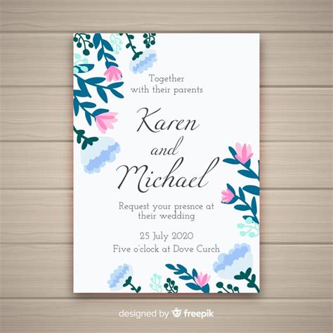 Free Vector Flat Floral Wedding Card Template