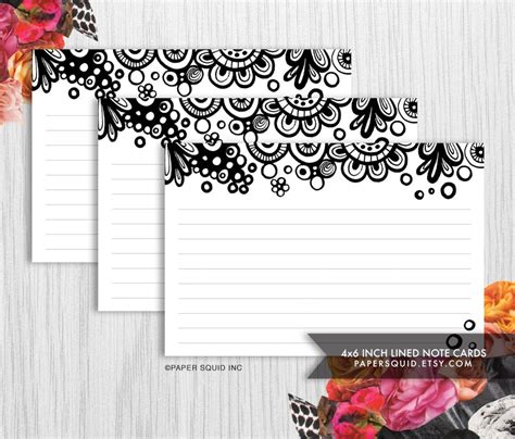 4x6 Inch Lined Note Cards Printable Diy 2 Designs Black