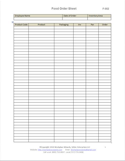 Kitchen Order Guide Template Printable Templates