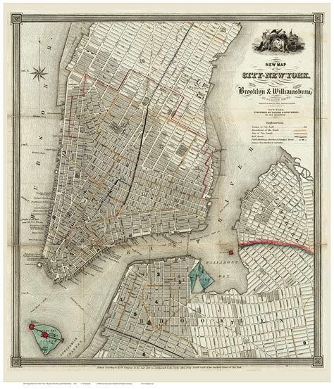 New York City And Brooklyn 1840 Smith Manhattan Old Map Reprint