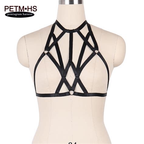 pentagram harness body cage bondage belt goth lingerie black elastic strappy tops bustier exotic