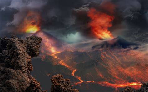 Download Wallpaper Volcanoes Eruption And Lava Flow 3840x2400