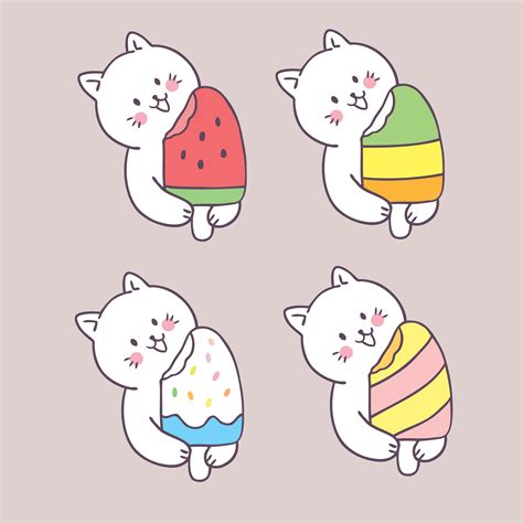 Cartoon Cute Summer Cats And Ice Cream Vector 563172 Vector Art At