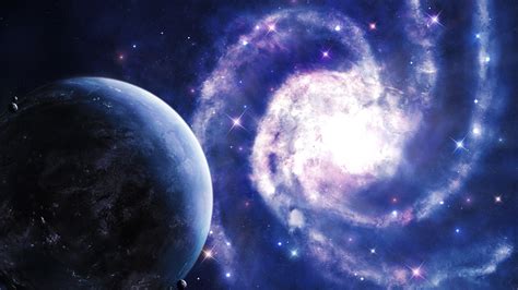 Glistening Galaxy And Planet With Blue And Black Sky Background Hd
