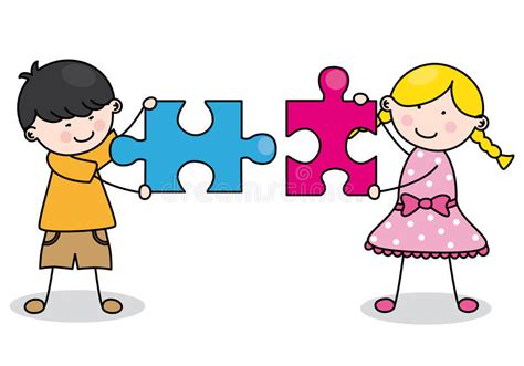 Puzzles are great fun, aren't they? Child with puzzle pieces stock vector. Illustration of ...