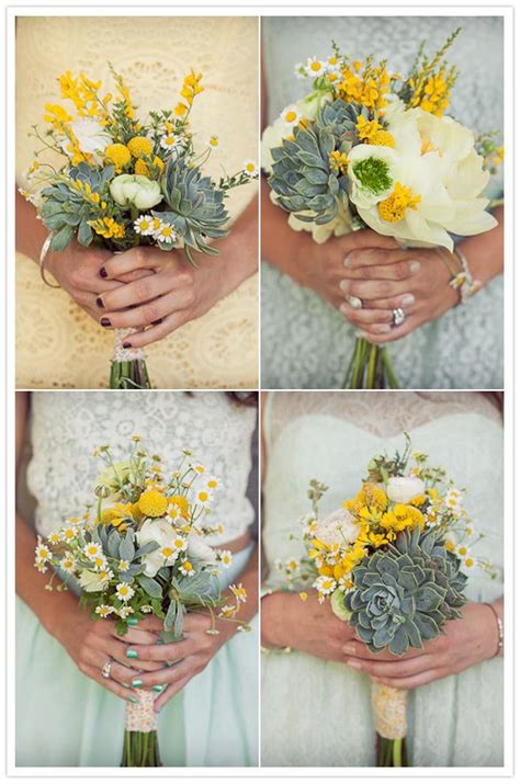 A yellow and white wedding bouquet with craspedia, roses and some feathers is a bold and cool idea. White yellow green wedding flower bouquet, bridal bouquet ...