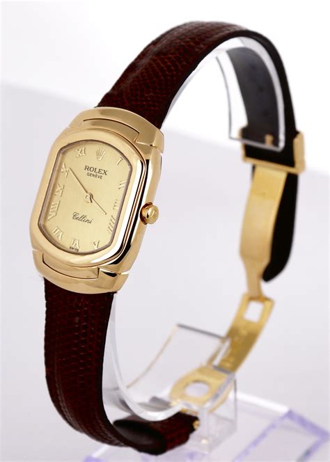 Ladies Vintage Rolex Cellini Geneve 6631 24mm 18k Yellow Gold Leather