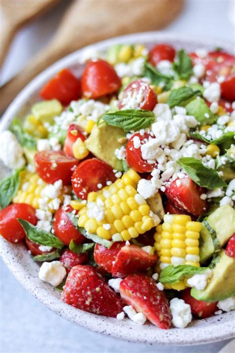 Corn Avocado And Tomato Salad With Strawberries And Goat Cheese
