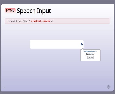 Click on the microphone icon and begin speaking for as long as you like. Google Chrome 11 Beta Adds HTML5 Speech Input Support