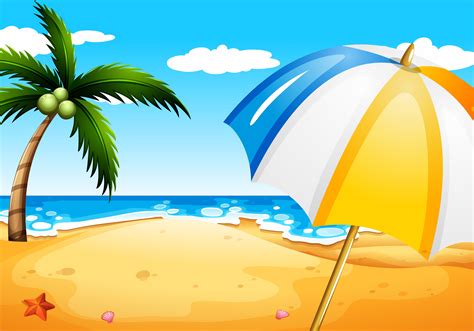 A Beach With An Umbrella 365474 Vector Art At Vecteezy