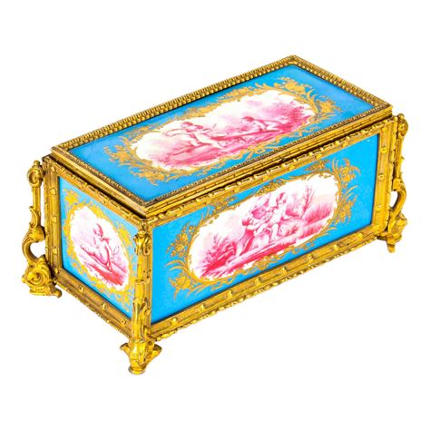 Antique French Sevres Porcelain And Ormolu Jewellery Casket 19th