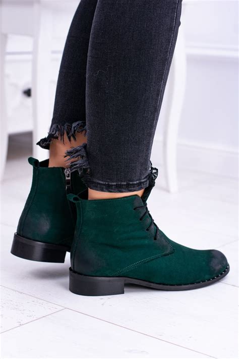 Leather Green Womens Ankle Boots With A Lace Millano Cheap And