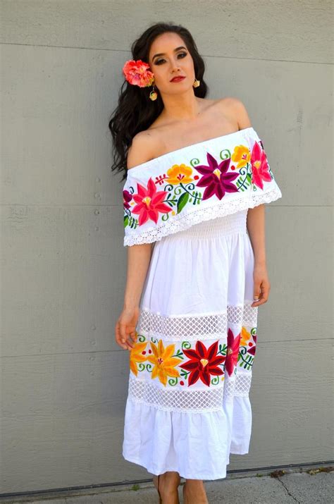 White Mexican Wedding Dress Multicolor Embroidered Off Shoulders