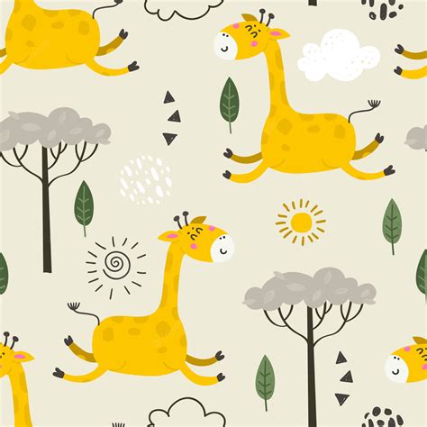 Premium Vector Seamless Pattern With Cute Giraffes