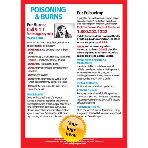 First Aid For Poisoning And Burns Magnet 5x7 25 Mil 857 Poison