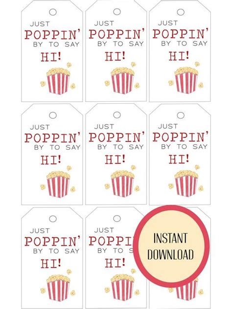 Just Poppin By To Say Hi Printable T Tag 9 T Tags Popcorn Tags