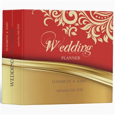 Elegant Stylish Red Gold Swirls Wedding Planner 3 Ring Binder Zazzle
